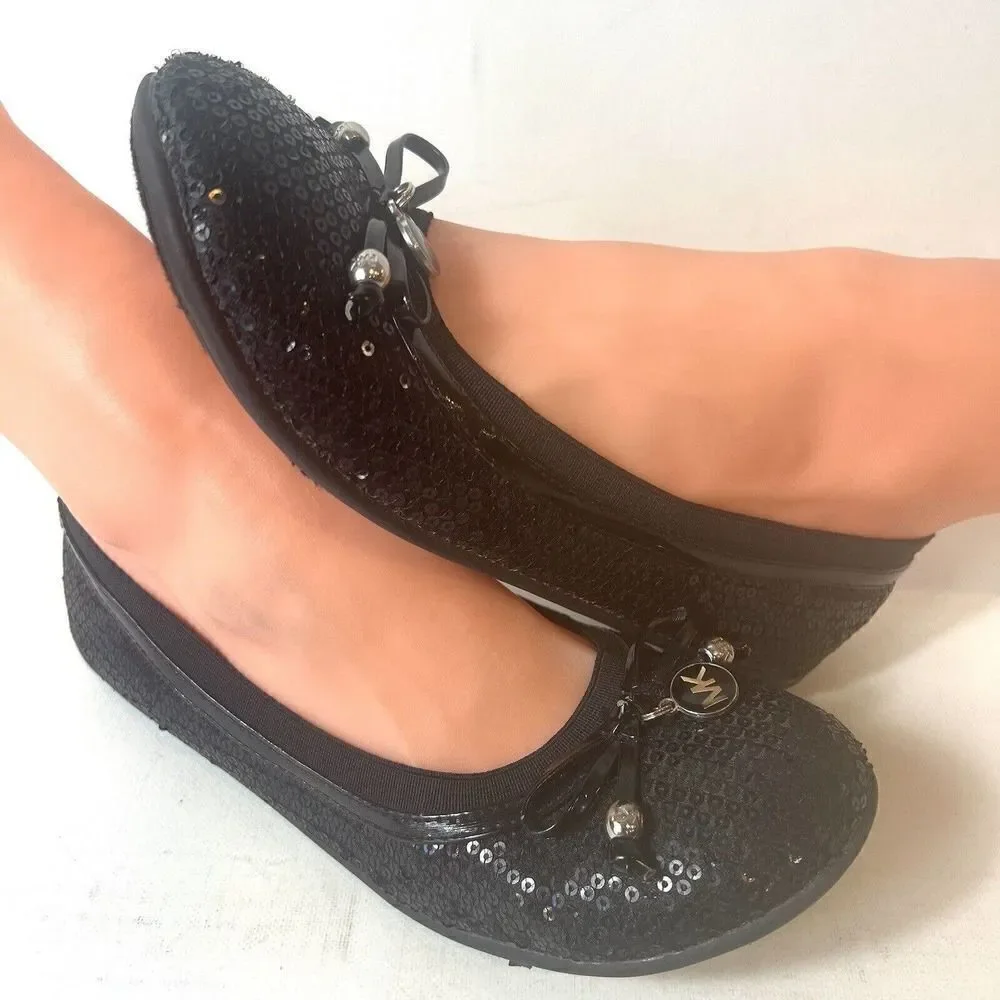 MICHAEL Michael Kors Women's Beaded Flats Youth Size 4 Comfort Shoe Black Loafer
